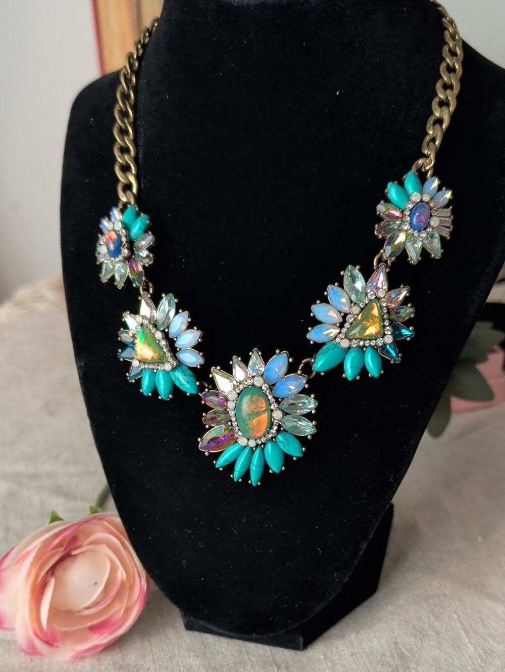 Chloe + Isabel Mermaidcore Statement Necklace Opalescent Crystal Turquoise Boho